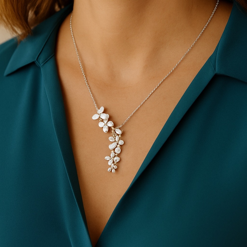 ✨ Silver Orchid Cascade Necklace | Elegant Minimalist Jewelry